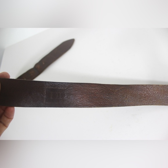 Vintage Worn In Distressed Thick Italian Brown Leather Work Belt unisex Silver - Picture 8 of 9